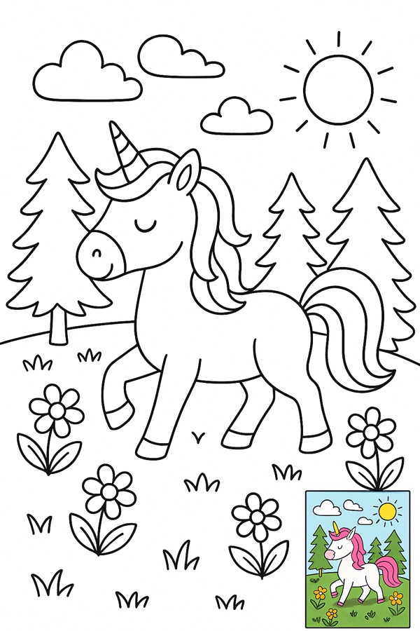 儿童涂色页插画(含彩色参考图)