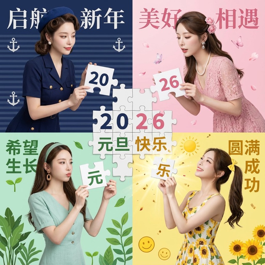 元旦特辑:2026 祝福四格拼图